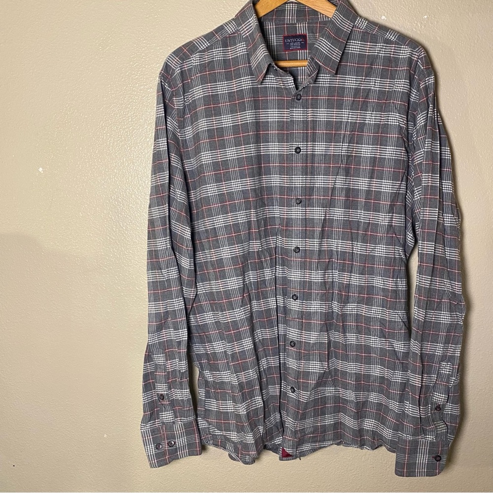 UNTUCKit Gray and Red Plaid Casual men Shirt XXL